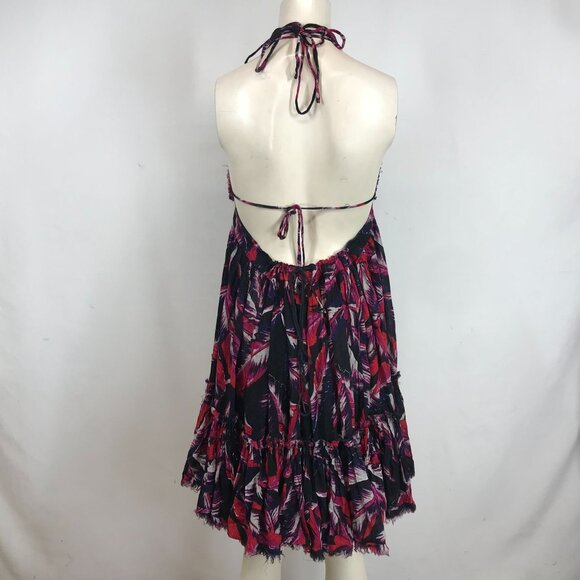 FREE PEOPLE -WOMEN'S LARGE - 100 DEGREE HALTER DEEP V NECK RUFFLE BOHO DRESS - Picture 5 of 7